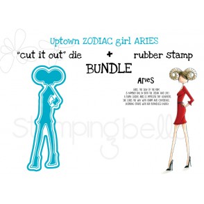 UPTOWN ZODIAC GIRL ARIES rubber stamp + "CUT IT OUT" die BUNDLE (save 15%)